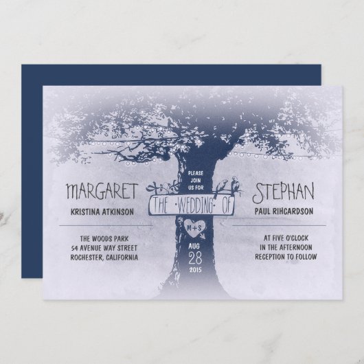 Rustic Tree en String Lights Uitnodiging voor de b (Voorkant / Achterkant)