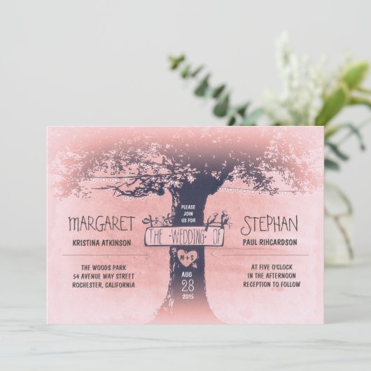 Rustic Tree en String Lights Uitnodiging voor de b (Staand voorkant)