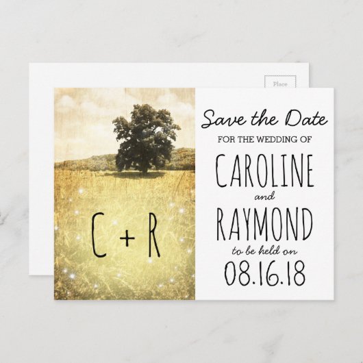 Rustic Tree Enchanted Firefly Meadow Bewaar de dat Aankondigingskaart (Voorkant / Achterkant)