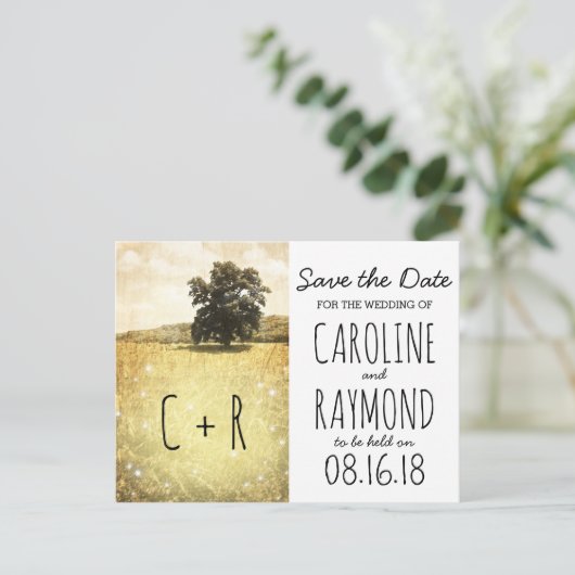 Rustic Tree Enchanted Firefly Meadow Bewaar de dat Aankondigingskaart (Staand voorkant)