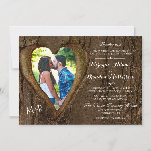 Rustic Tree Heart Country Weddenfoto Kaart (Voorkant)