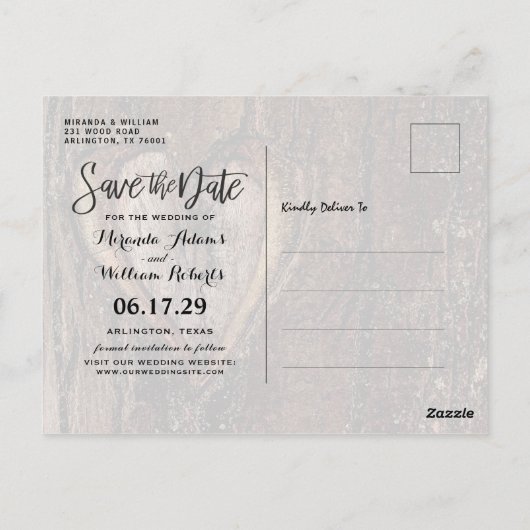 Rustic Tree Heart Photo Save the Date Wedding Post Briefkaart (Achterkant)