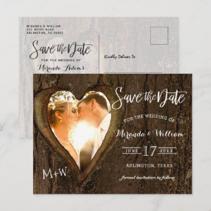 Rustic Tree Heart Photo Save the Date Wedding Post Briefkaart
