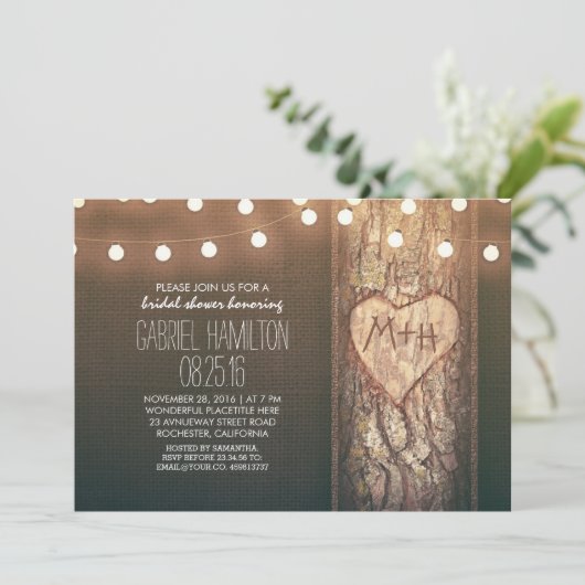 Rustic Tree Heart & String Lights vrijgezellenfees Kaart (Staand voorkant)