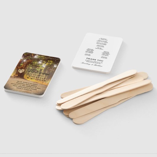 Rustic Tree Lake Twinkle Lights Wedding Programme Handwaaier (Niet-gemonteerd)