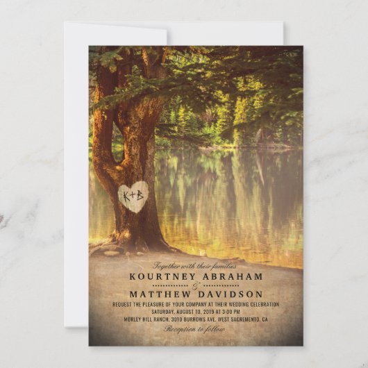 Rustic Tree Lake Wedding Kaart (Voorkant)