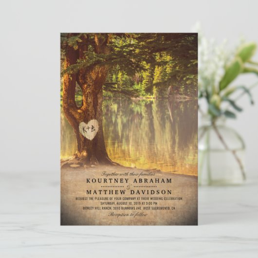 Rustic Tree Lake Wedding Kaart (Staand voorkant)