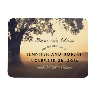 Rustic Tree Lights Dreamy Woodland Save the Date Magneet