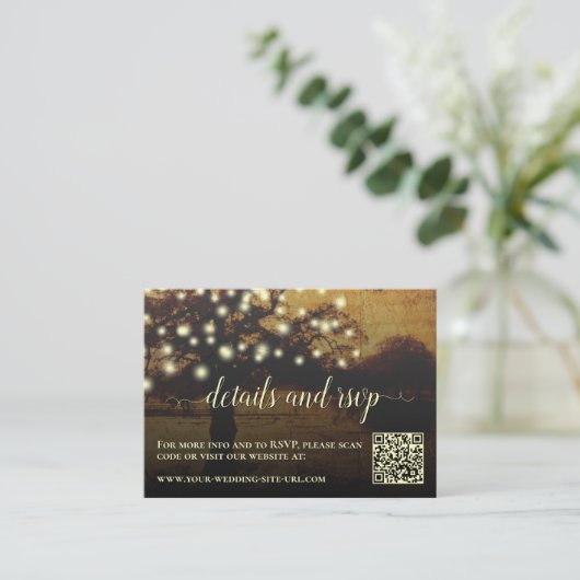 Rustic Tree Lights Wedding Details & RSVP QR-code Informatiekaartje (Staand voorkant)