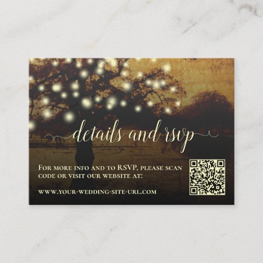 Rustic Tree Lights Wedding Details & RSVP QR-code Informatiekaartje (Voorkant)