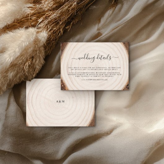 Rustic Tree Ring Wood Grain Wedding Details  Informatiekaartje