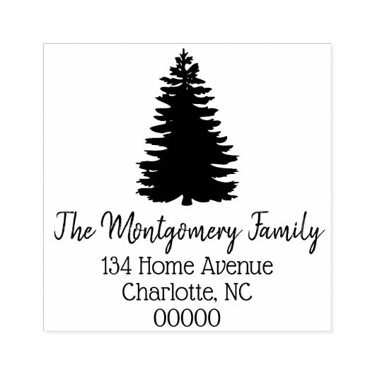 Rustic Tree Silhouette en familienaam Rubberstempel (Afrduk)