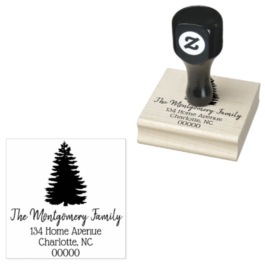 Rustic Tree Silhouette en familienaam Rubberstempel (Gestempeld)