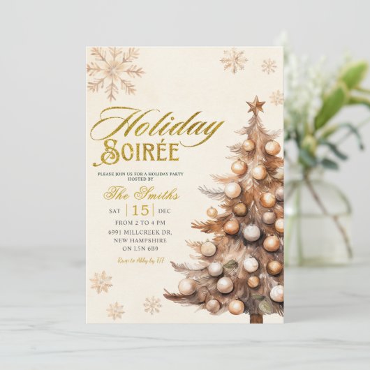 Rustic Tree Snowflake Christmas Holiday Soiree Kaart (Staand voorkant)