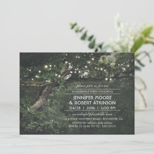 Rustic Tree String Lights Forest Engagement Party Kaart (Staand voorkant)