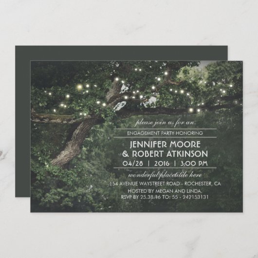Rustic Tree String Lights Forest Engagement Party Kaart (Voorkant / Achterkant)