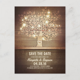 Rustic Tree & String of Lights Sla de datum op Aankondigingskaart