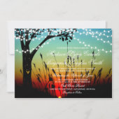 Rustic Tree String of Lights Sunset Wedding Invite Kaart (Voorkant)