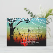 Rustic Tree String of Lights Sunset Wedding Invite Kaart (Staand voorkant)