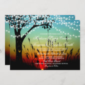Rustic Tree String of Lights Sunset Wedding Invite Kaart (Voorkant / Achterkant)
