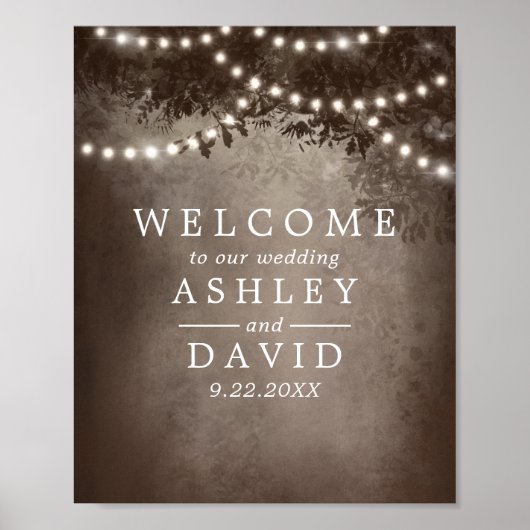 Rustic Tree String of Lights Wedding Welcome Poster (Voorkant)
