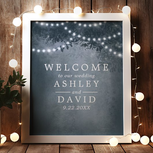 Rustic Tree String of Lights Wedding Welcome Poster