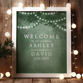 Rustic Tree String of Lights Wedding Welcome Poster