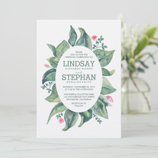 Rustic Tree verlaat bruiloft Laurel Waterverf Kaart (Staand voorkant)