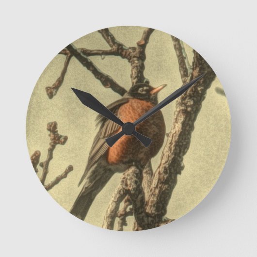 Rustic Tree vertakt Michigan State Bird Robin Ronde Klok (Voorkant)