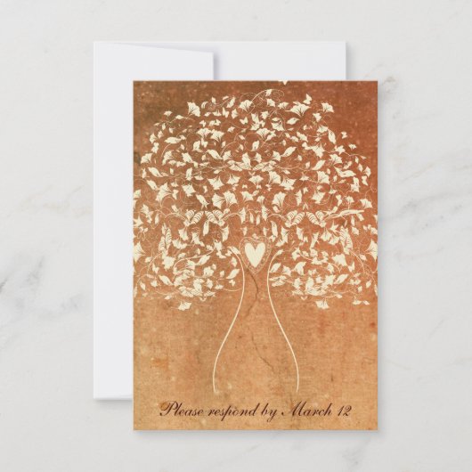 Rustic Tree Warm Red rsvp met enveloppen Kaartje (Voorkant)