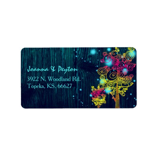 Rustic Trees Midnight Blue Wedding Address Etiket (Voorkant)