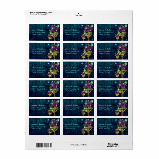 Rustic Trees Midnight Blue Wedding Address Etiket (Full Sheet)