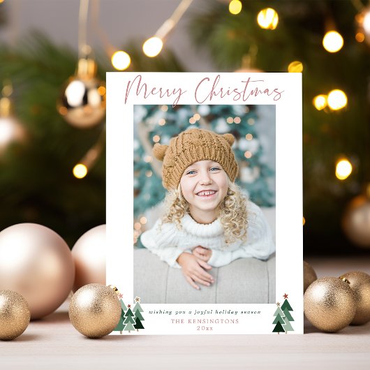 Rustic Trees - Minimalistische moderne kerstfoto Feestdagenkaart