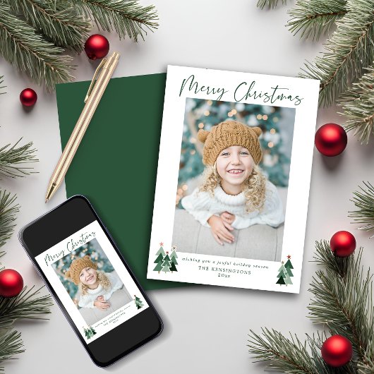 Rustic Trees - Minimalistische moderne kerstfoto Feestdagenkaart