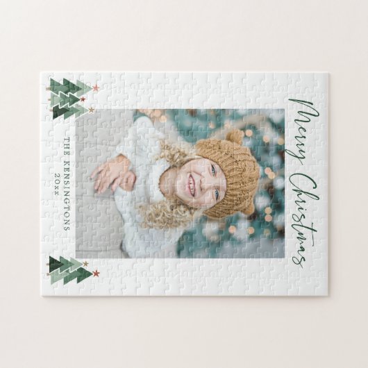 Rustic Trees - Minimalistische moderne kerstfoto Legpuzzel (Horizontaal)