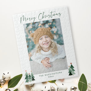 Rustic Trees - Minimalistische moderne kerstfoto Legpuzzel