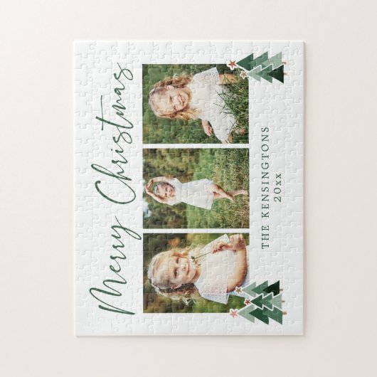 Rustic Trees Modern Kerstfeestdag 3 Foto Legpuzzel (Verticaal)