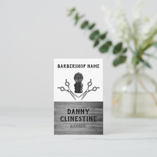 Rustic Trendy Modern Barber Scissors Barbershop Visitekaartje (Staand voorkant)