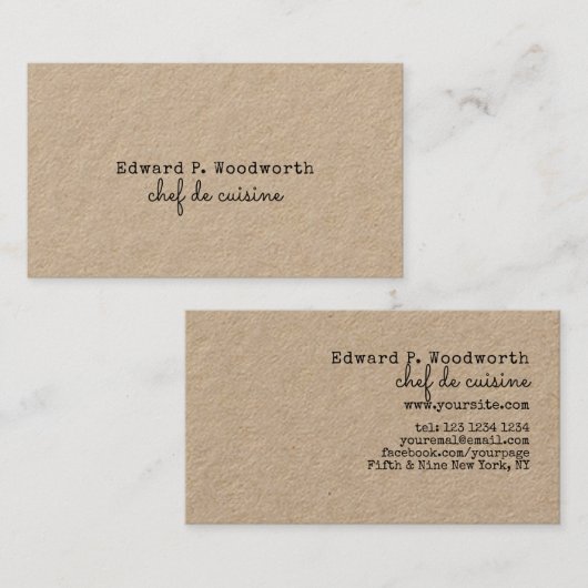 Rustic Trendy Restaurant Gourmet Chef Visitekaartje (Voorkant / Achterkant)