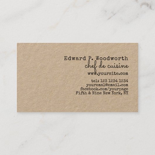 Rustic Trendy Restaurant Gourmet Chef Visitekaartje (Achterkant)
