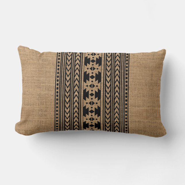 Rustic Tribal Aztec Pattern Farmhouse Burlap Kussen (Voorkant)