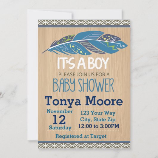 Rustic Tribal Baby shower Invitation (jongen) Kaart (Voorkant)