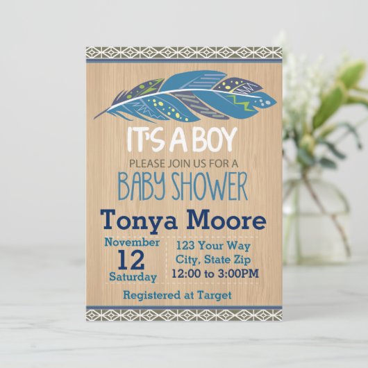 Rustic Tribal Baby shower Invitation (jongen) Kaart (Staand voorkant)