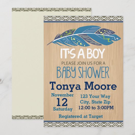 Rustic Tribal Baby shower Invitation (jongen) Kaart (Voorkant / Achterkant)