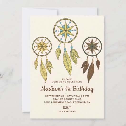 Rustic Tribal Boho Dream Catchers Verjaardagsfeest Kaart (Voorkant)