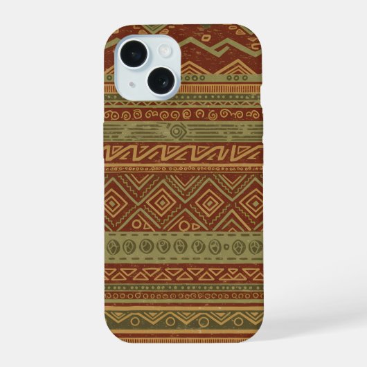 Rustic Tribal Geometric Pattern Earthy Boho Chic iPhone 15 Case (Achterkant)