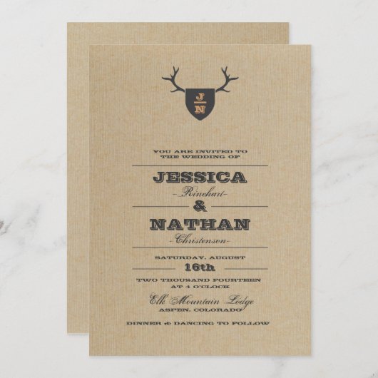 Rustic Trophy Gray Wedding Invitation Kaart (Voorkant / Achterkant)