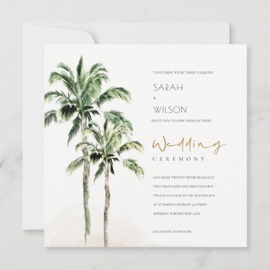 Rustic Tropical Beach Palm Trees Wedding Invić Bedankkaart (Voorkant)