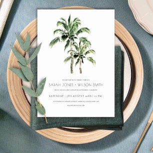 Rustic Tropical Beach Palm Trees Wedding Invić Bedankkaart