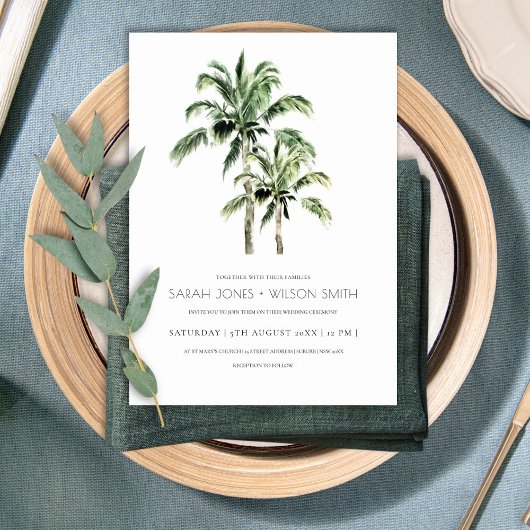 Rustic Tropical Beach Palm Trees Wedding Invić Bedankkaart